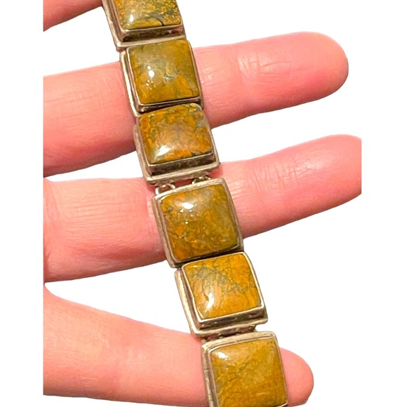 Sterling silver 925 Heavy chunky Unakite stone braclet - Picture 6 of 6